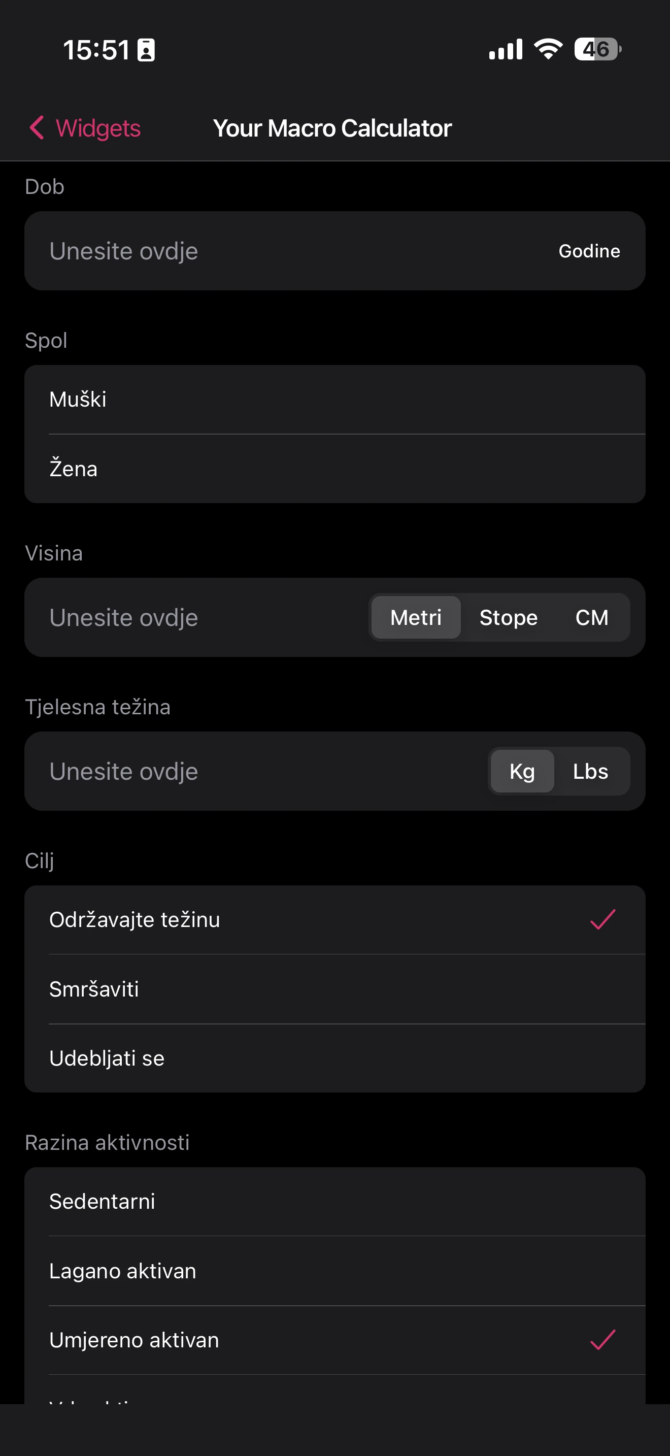 Kalkulator makronutrijenata u Strong & Beyond aplikaciji