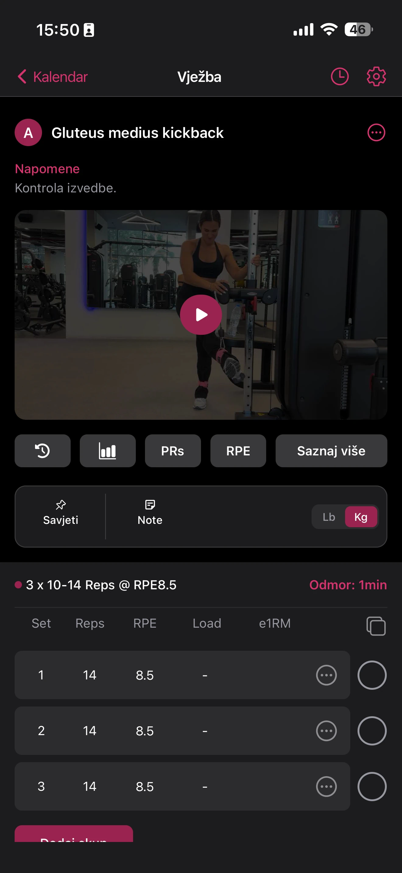 Video vježbe i RPE u Strong & Beyond aplikaciji